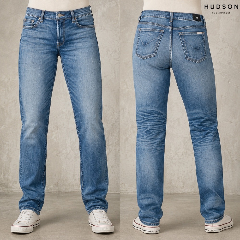 Hudson Riley Easy Slim Boyfriend Jeans Size 29 Light Wash Whiskered Denim